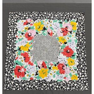 Vintage Floral Liberty Style Silk Scarf Poppy Daisy Print Multicolor Headwear